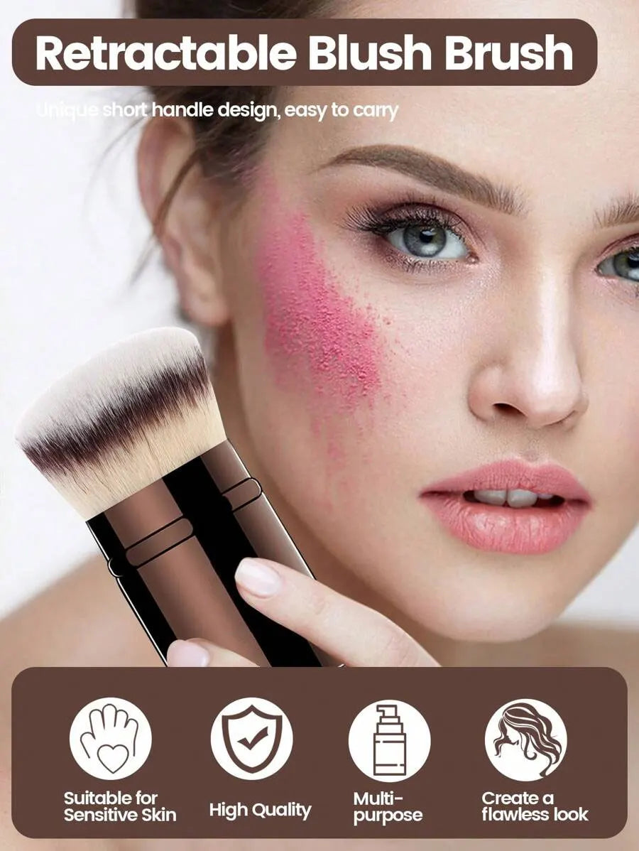 Retractable Professional Face Makeup Brush — Ultra-Soft Blush & Powder