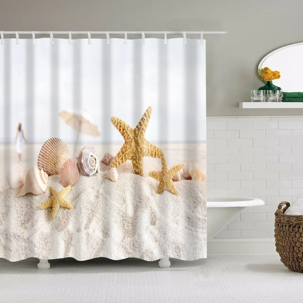 Seaside Beach Shells Bathroom Shower Curtain