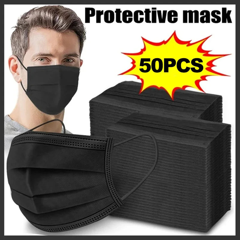 Breathe Easy. Stay Protected. — 3-Layer Disposable Face Masks | 50pcs, Melt-Blown Cloth, Anti-Dust, Earloop, 4 Colors
