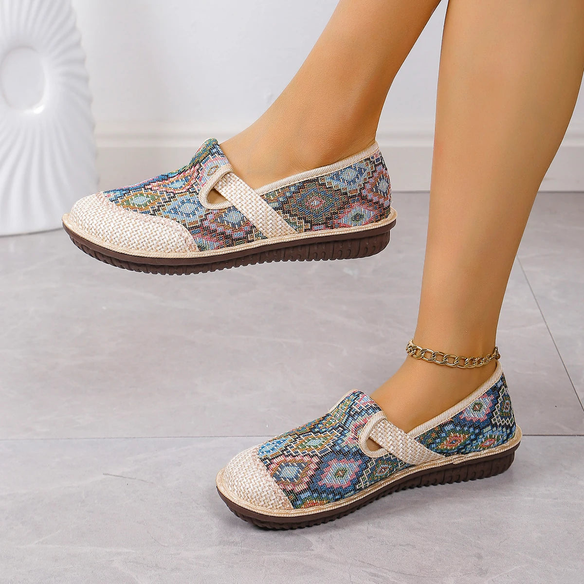 Women's Ethnic-Style Slip-On Flats – Soft Sole Anti-Slip Casual Shoes