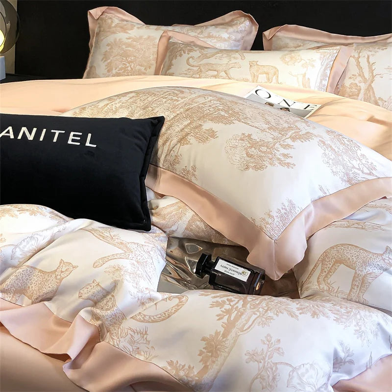 Eucalyptus Lyocell Bedding Set – Silky Soft Forest & Leopard Print Duvet Cover, Bed Sheet & Pillowcases