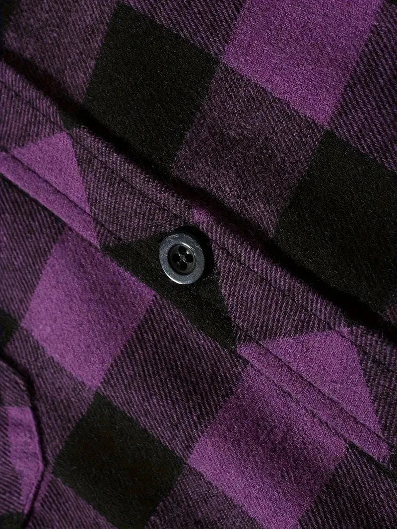 Men's Hooded Plaid Shirt Jacket – Casual Long-Sleeve Layer