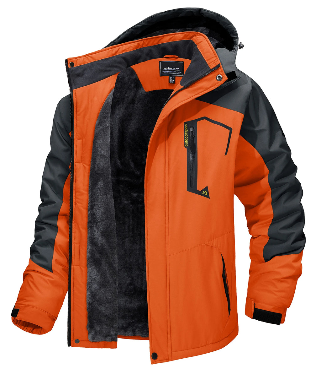 TACVASEN Fleece-Lined Mountain Hiking Jacket – Removable Hood Ski Snowboard Parka for Men
