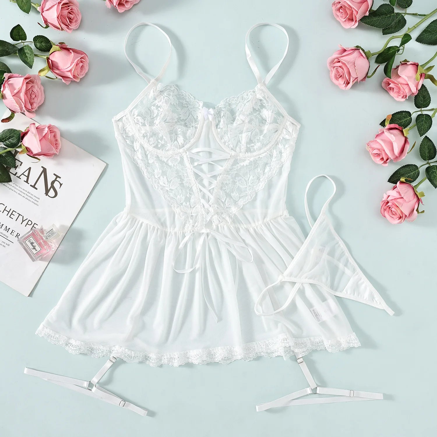 Lace Bra & Panty Garter Set — Erotic Lingerie Set