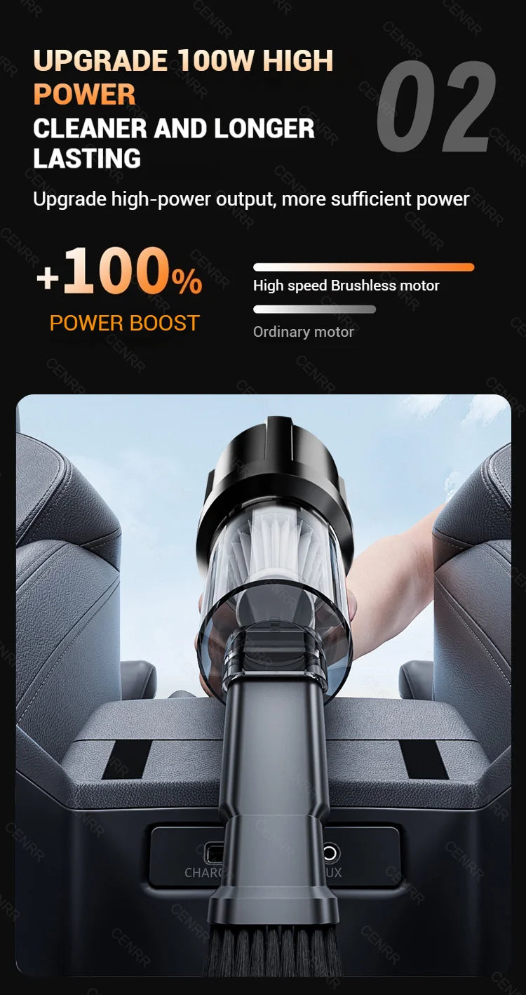 Cordless Car Vacuum – Brushless Motor & HEPA Filter