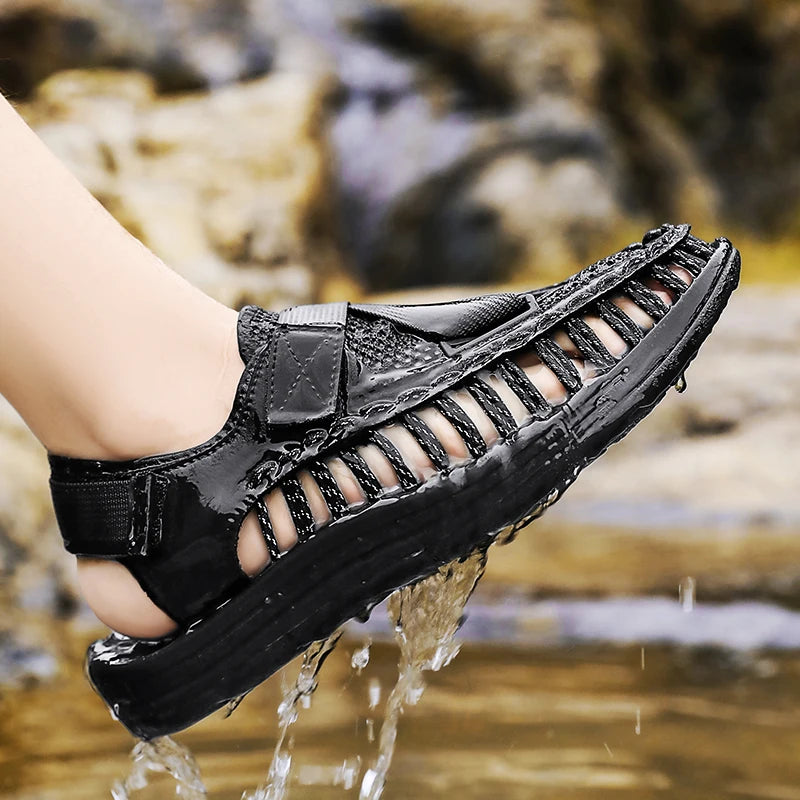 Men's Handmade Woven Beach Sandals – Breathable Casual Flat Sandals