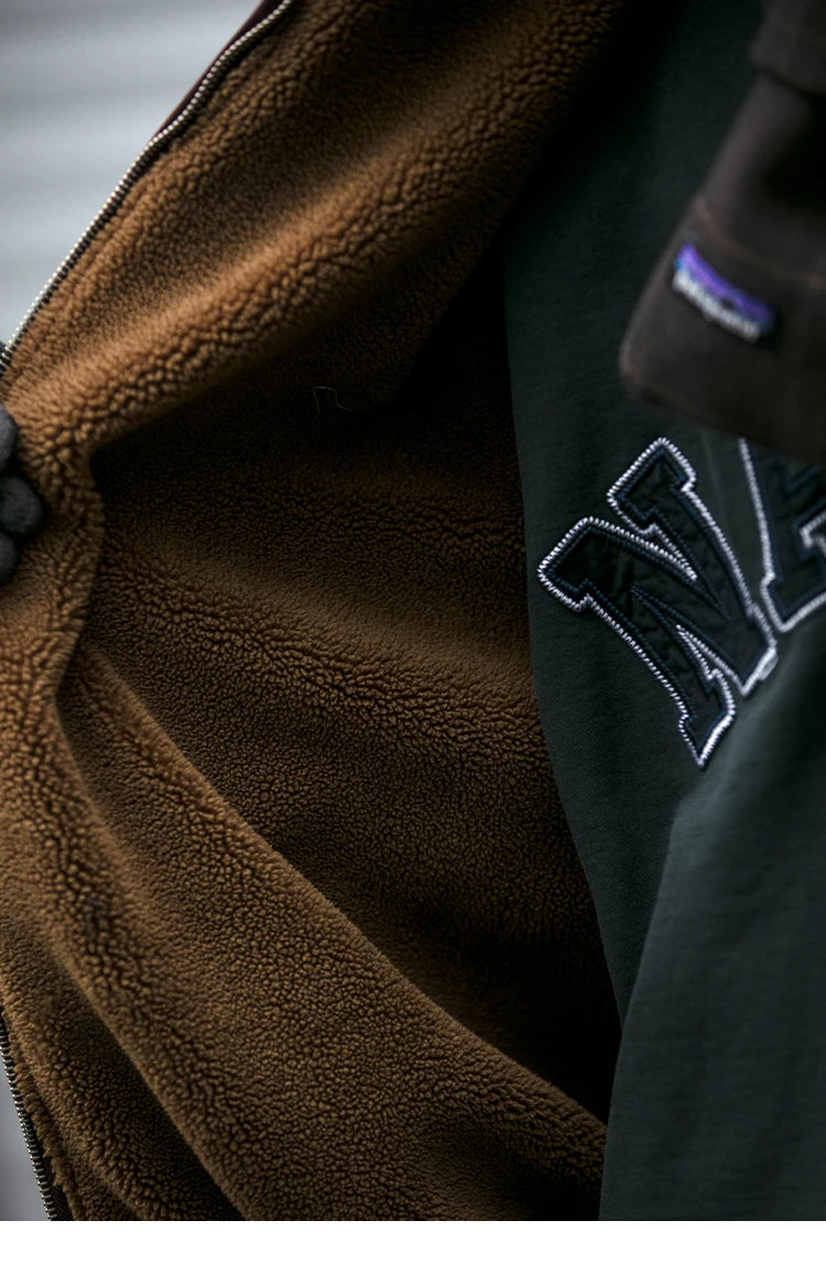 Men's Vintage Polar Fleece Jacket — Korean Streetwear Loose Warm Coat