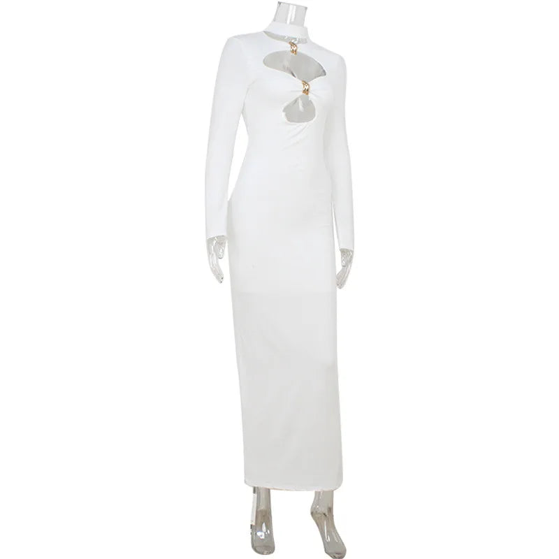 Elegant Evening Dress Dresses For Woman Party Wedding Vestido Lady Temperament Simple Style Long Sleeves Solid Color Package Hip