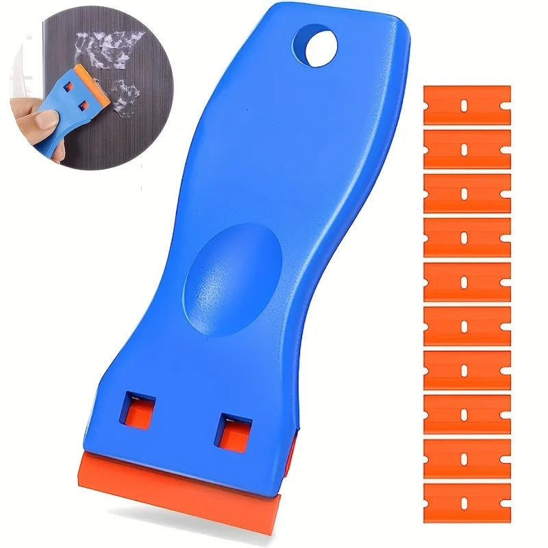 Scrape. Remove. Clean. — Multipurpose Plastic Scraper Set | Car Sticker Remover, Automotive Film Applying Tool & Glass Cleaning Scraper, 1 Scraper + 10 Blades