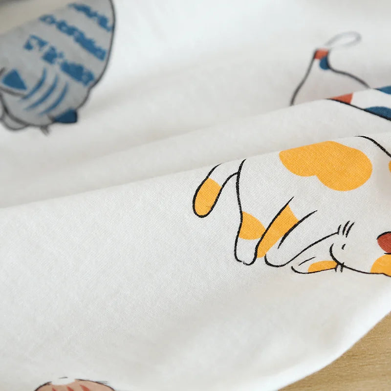Women's Japanese Style 100% Cotton Cartoon Pajama Set | Short Sleeve & Shorts Sleepwear