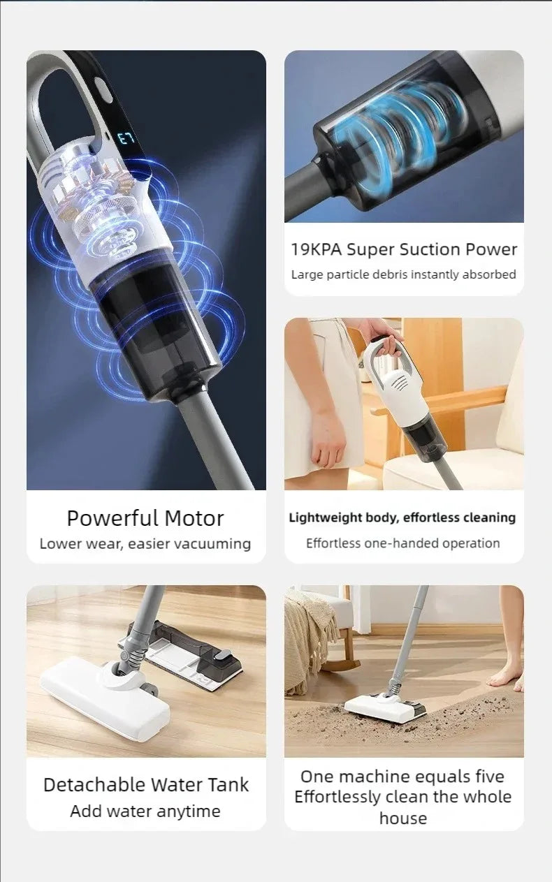 Cordless Vacuum Cleaner – 19000Pa Suction, Detachable Water Tank, 3 Modes for Floor, Carpet & Hardwood