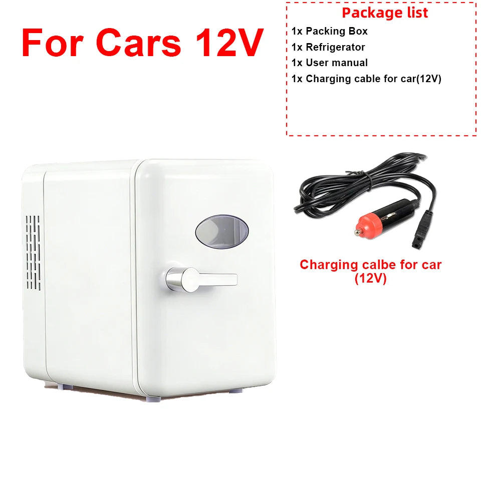 4L Mini Fridge Portable — Car & Home Hot & Cold Dorm Fridge for Cosmetics, Beverages & Skincare Storage