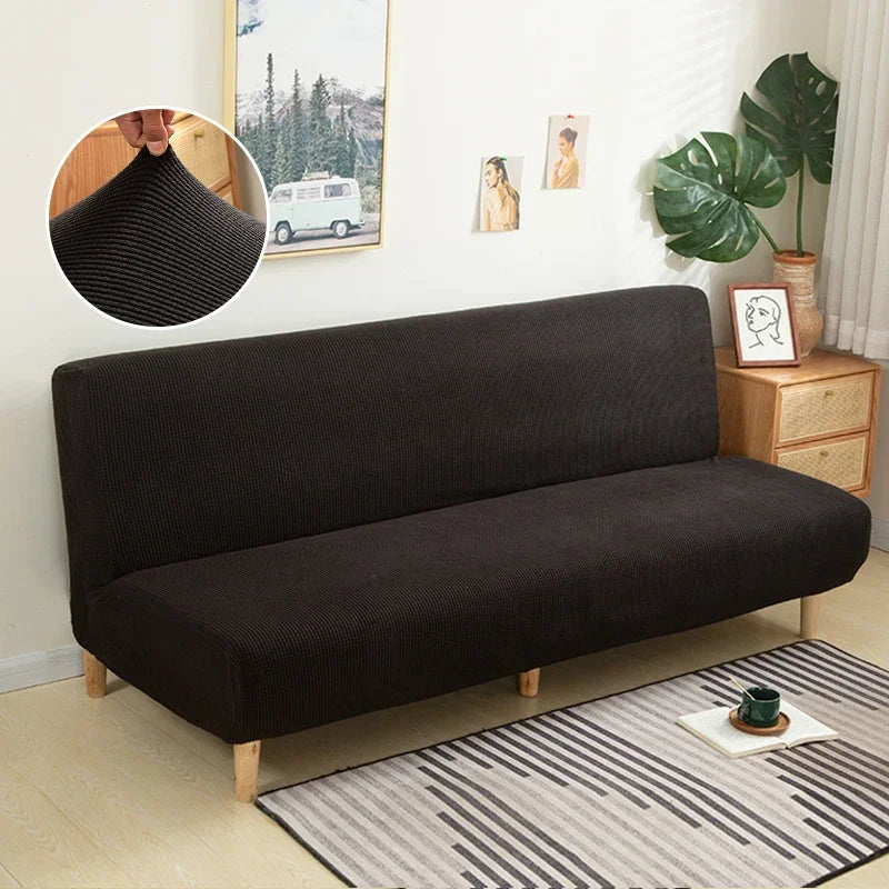 Armless Futon Sofa Bed Cover – Polar Fleece Elastic Slipcover for Folding Furniture & Bench
