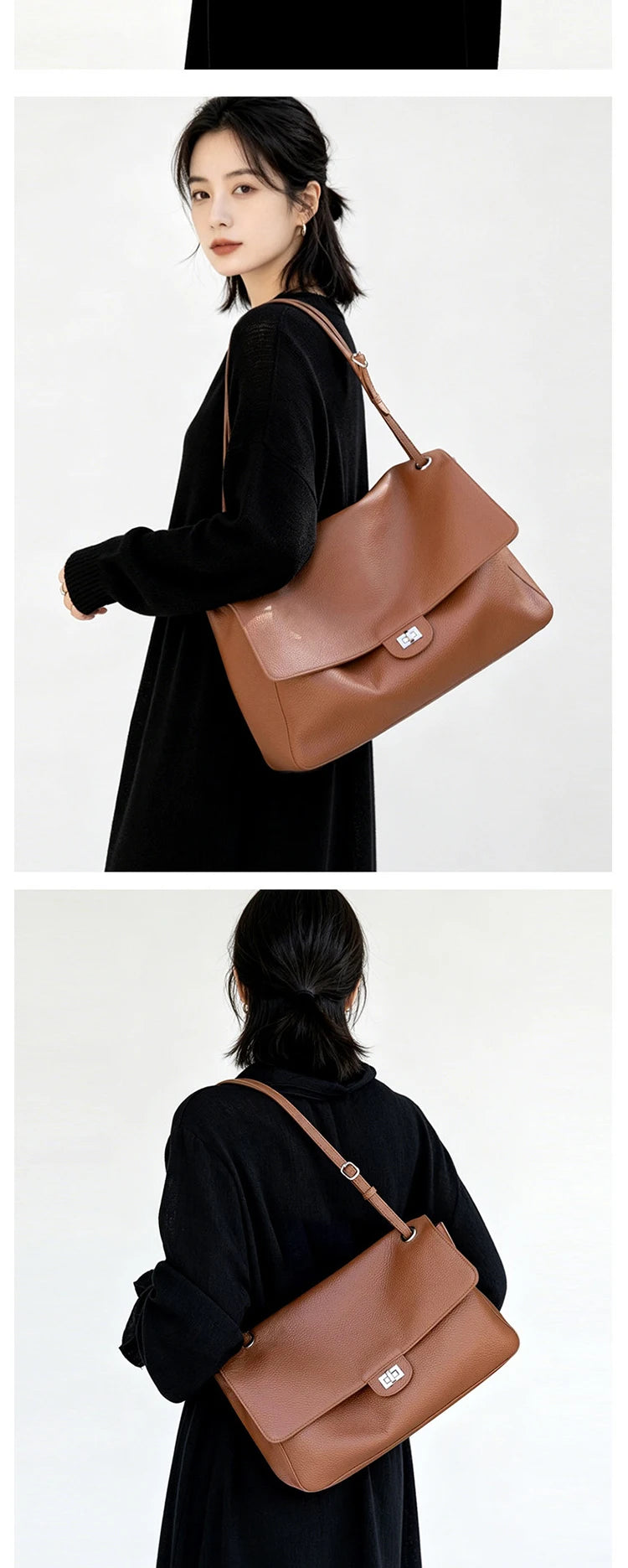 Head Layer Cowhide Leather Commuter Tote Bag – Large Capacity Crossbody Shoulder Bag for Women