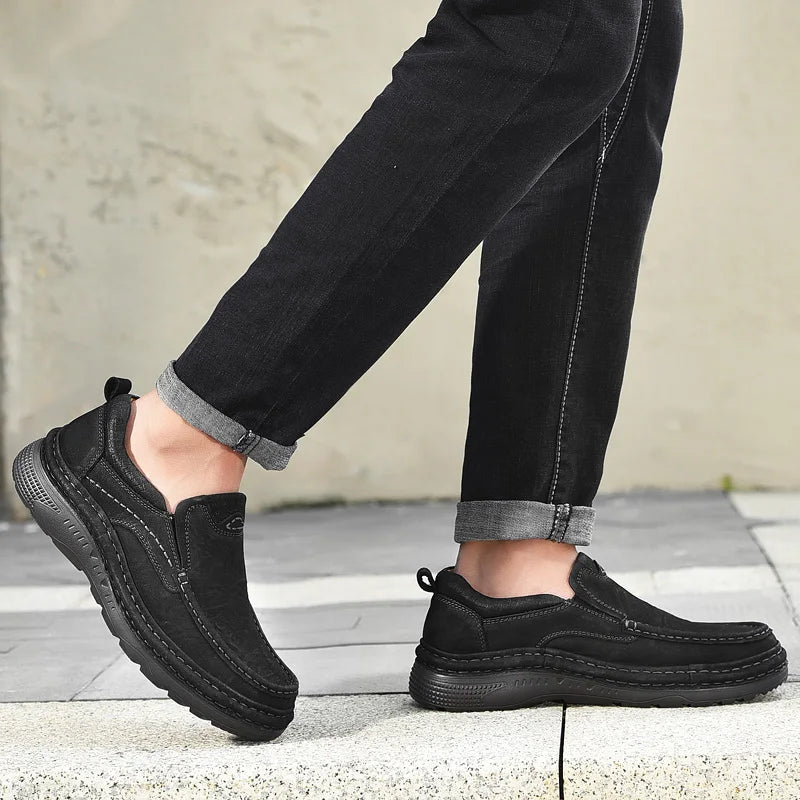 Men's Genuine Leather Lace-Up Casual Shoes