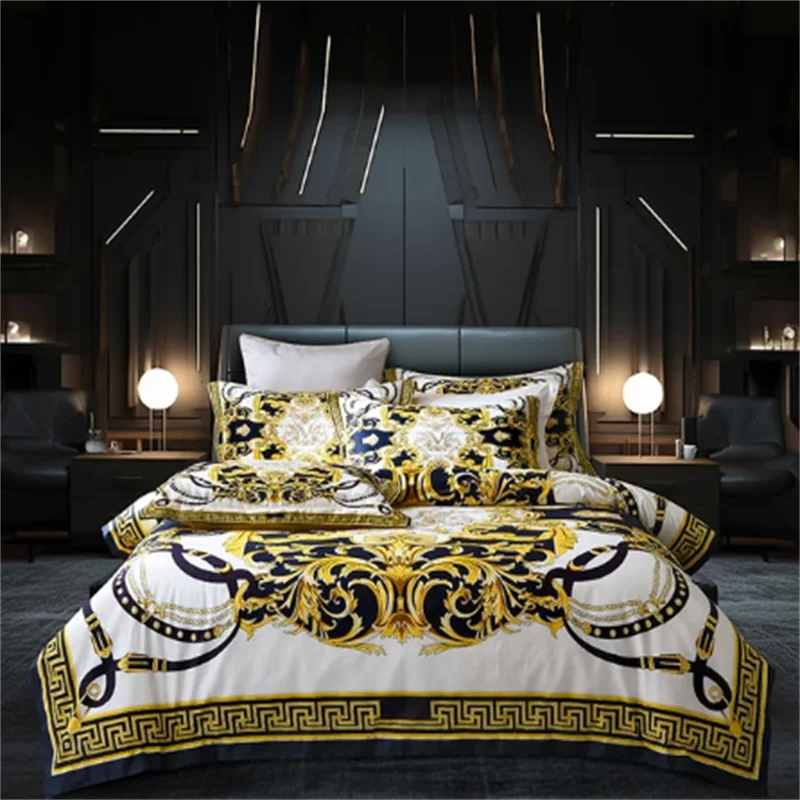 Luxury Baroque Bedding Set – Digital Print Queen & King Duvet Cover with Pillowcases