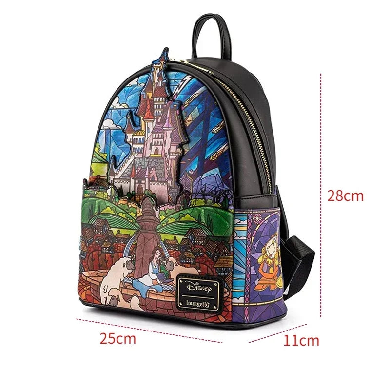 Loungefly-Style Princess Castle PU Leather Backpack – Women's Double Strap Shoulder Bag