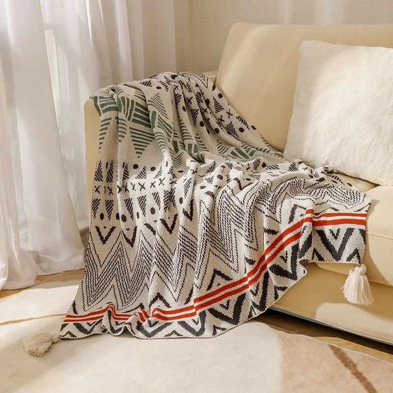 Boho Aztec Throw Blanket – Woven Plaid Sofa Cover, Wall Tapestry & Bed Blanket