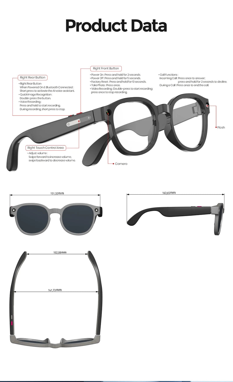 Lenovo AI Smart Glasses — 8MP HD Camera, 4K, AI Translation, Bluetooth Calling & Music