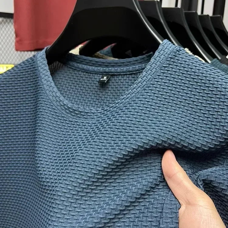 Men's Ice Silk Mesh Short Sleeve T-Shirt — Casual Elastic Slimming Summer Top
