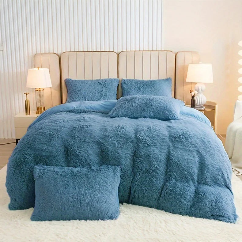 Plush Faux Fur Duvet Cover Set – Luxurious 3-Piece Bedding, 16 Colors & 10 Sizes