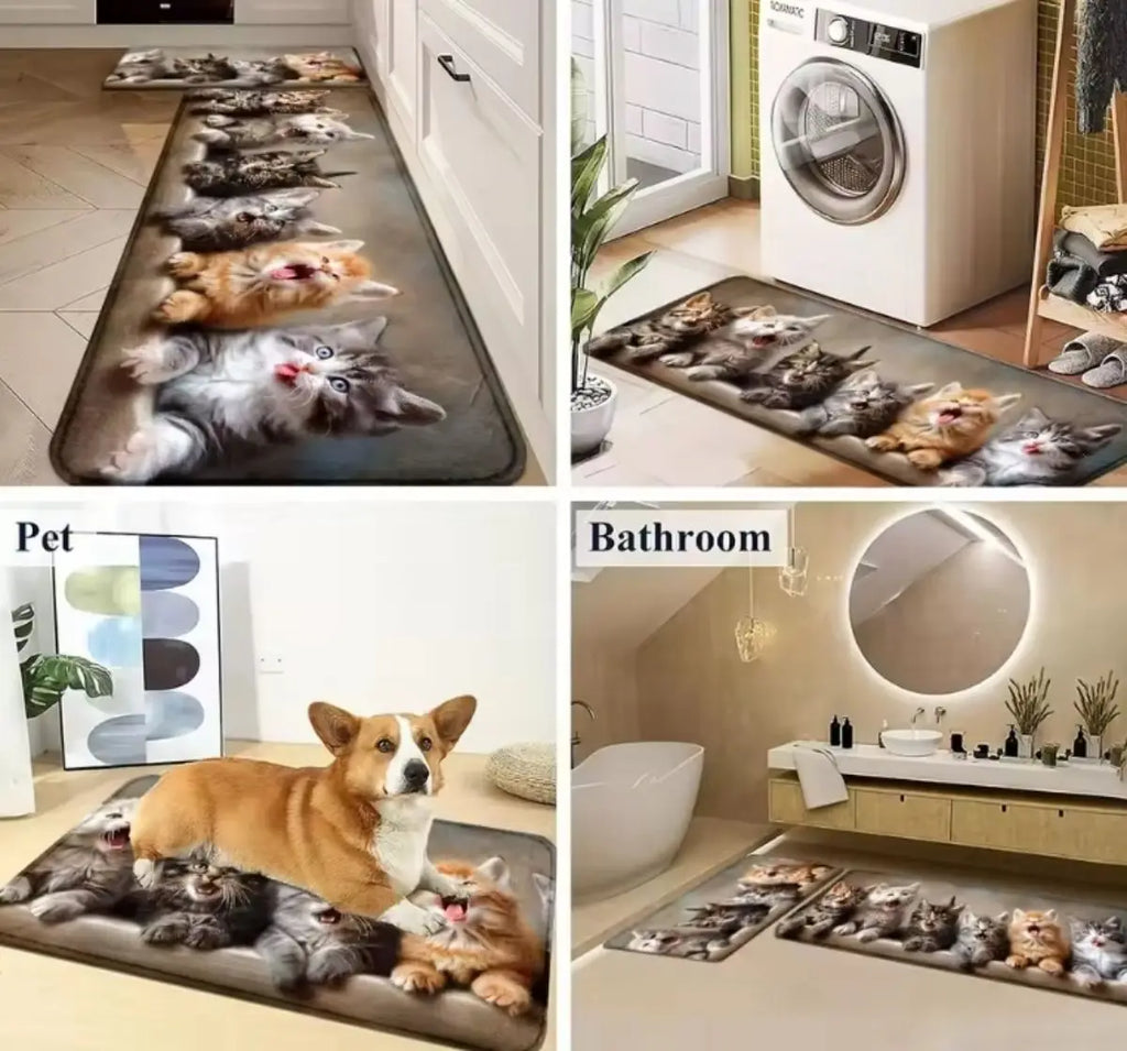 VIKAMA Cat Kitchen Rug – Soft Non-Slip Corridor & Laundry Room Floor Mat