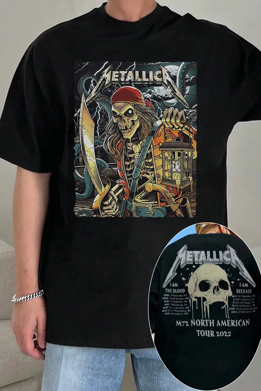 Metallica Rock Band Graphic T-Shirt — 100% Cotton Streetwear Tee for Men & Women