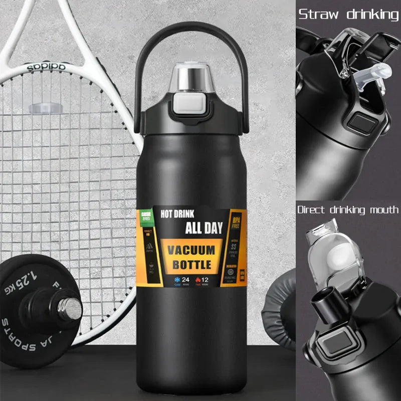 Large Capacity Vacuum Thermos Bottle with Handle & Straw – 304 SS, 6–12Hr Insulated, 800ml–1500ml, 16 Colors