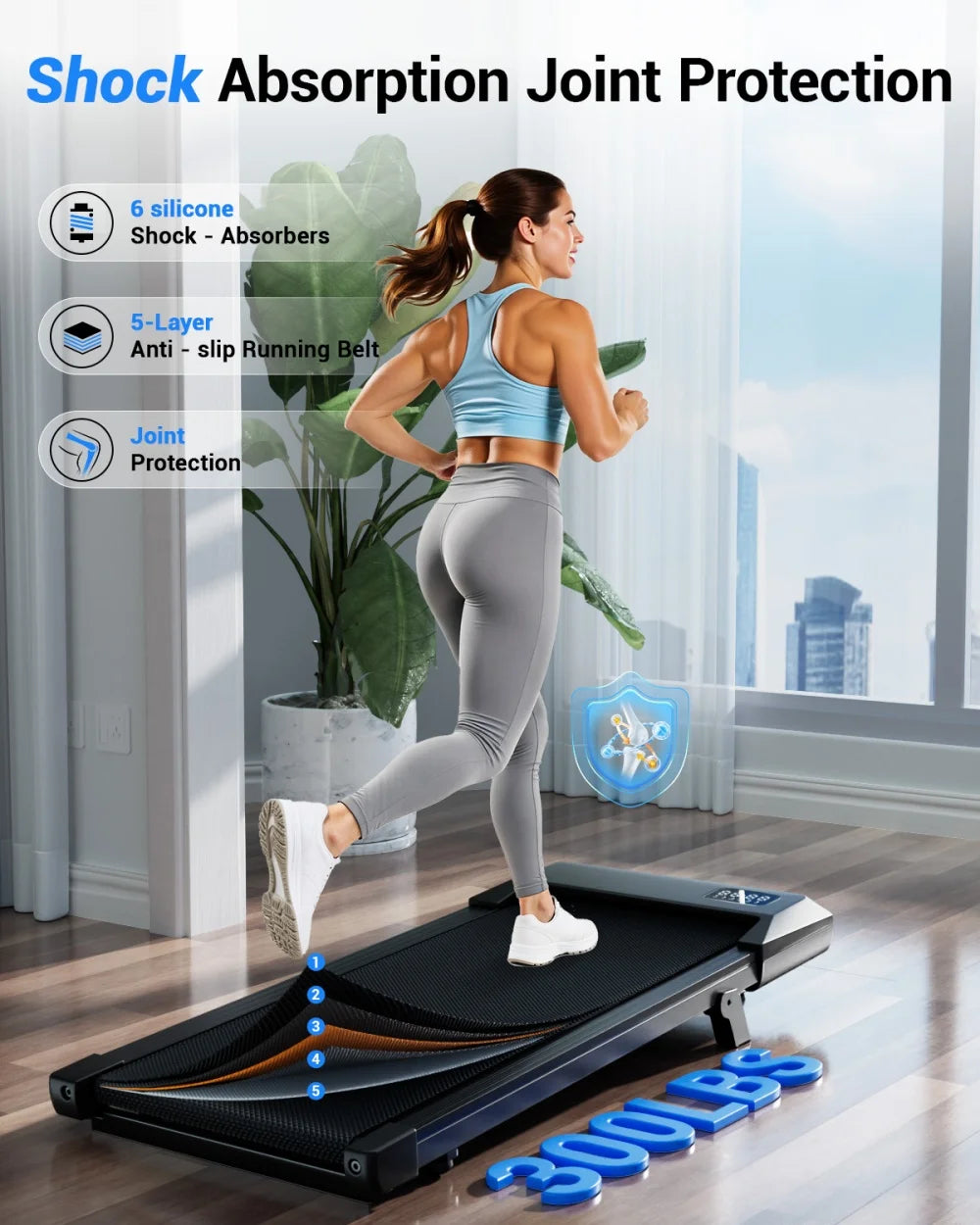 Under Desk Treadmill Walking Pad — 2.5HP, 300 lb Capacity, Bluetooth App, LED Display