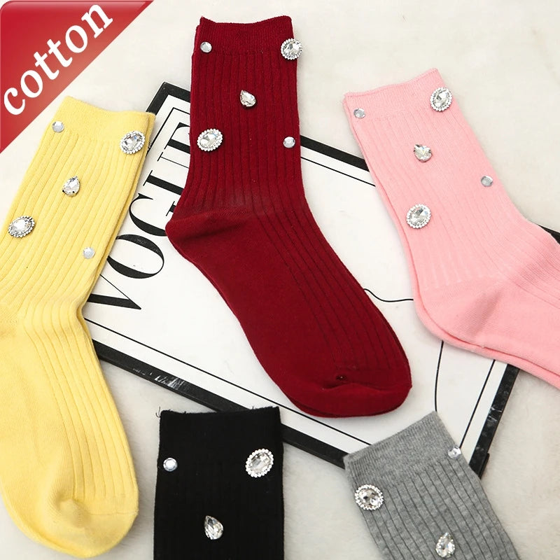 Women's Rhinestone Socks – Cotton-Blend Sparkle