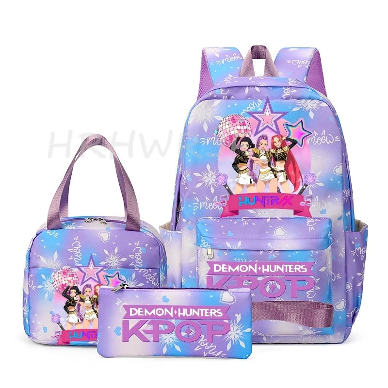 KPop Demon Hunter 3-Piece Backpack Set – School Bag, Shoulder Bag & Clutch