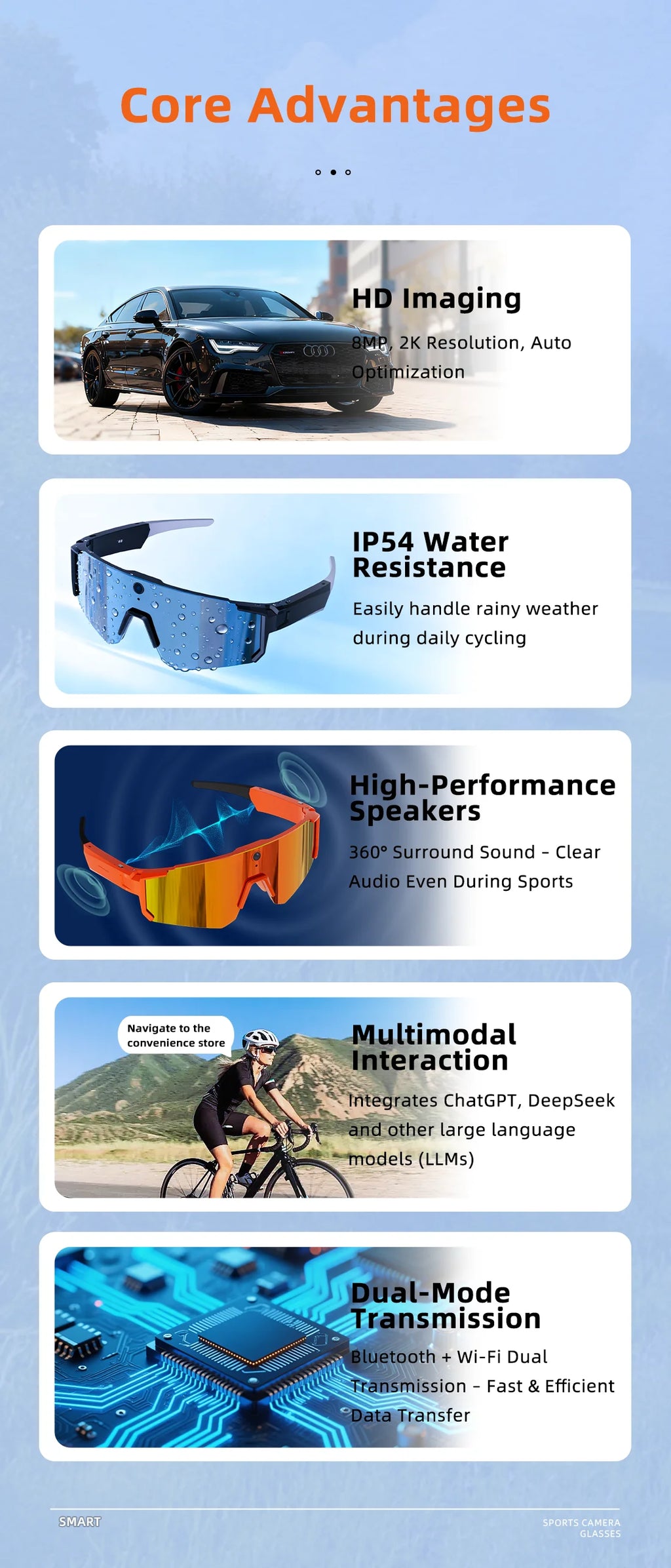 Break Every Language Barrier — AI Voice Translate Smart Glasses | 1200P HD Camera, Bluetooth 5.3, Anti-Shake & Polarized Lens