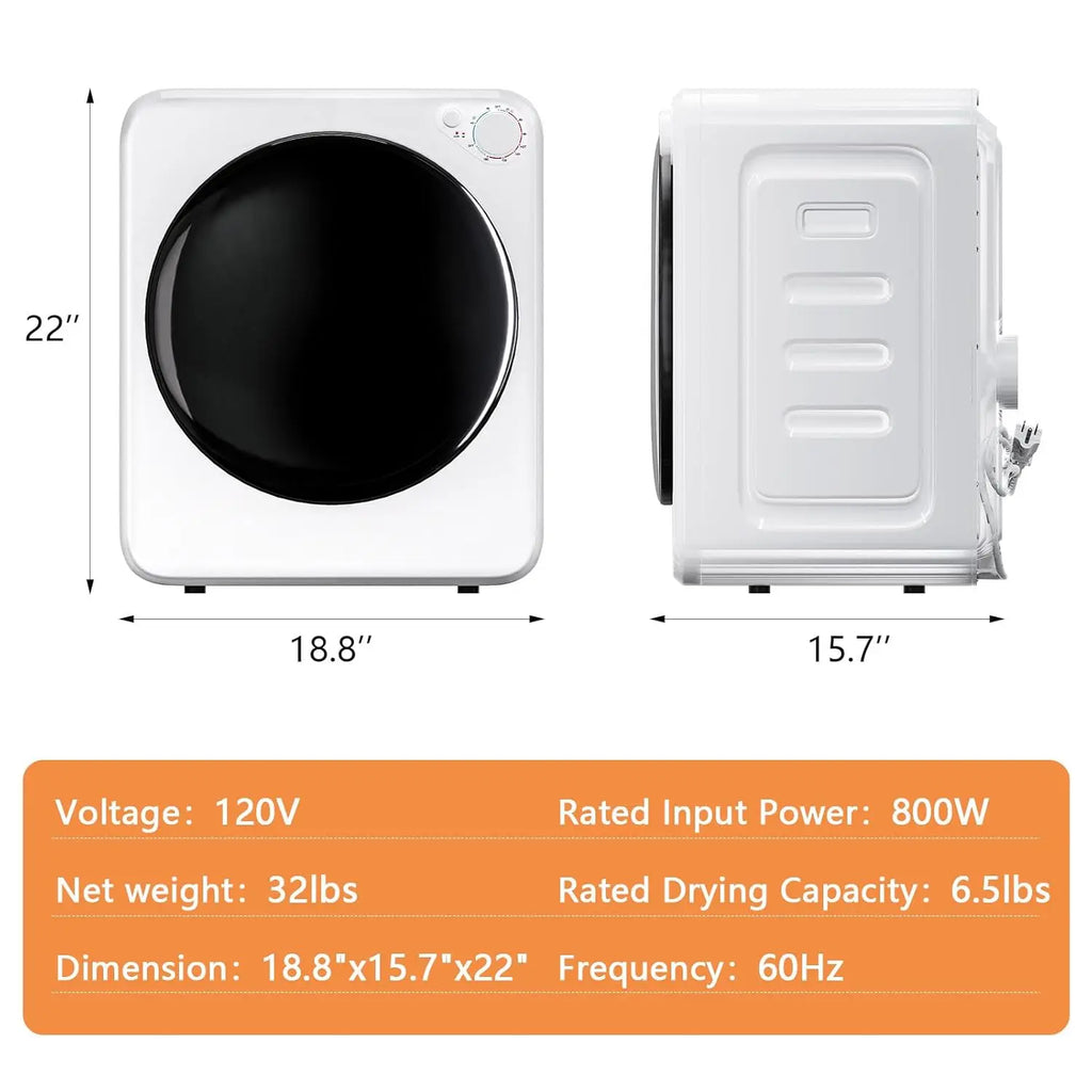 Portable Washer & Dryer Combo Set — 22 lbs Fully Automatic Washing Machine, 1.8 Cu Ft Dryer with 5 Drying Modes