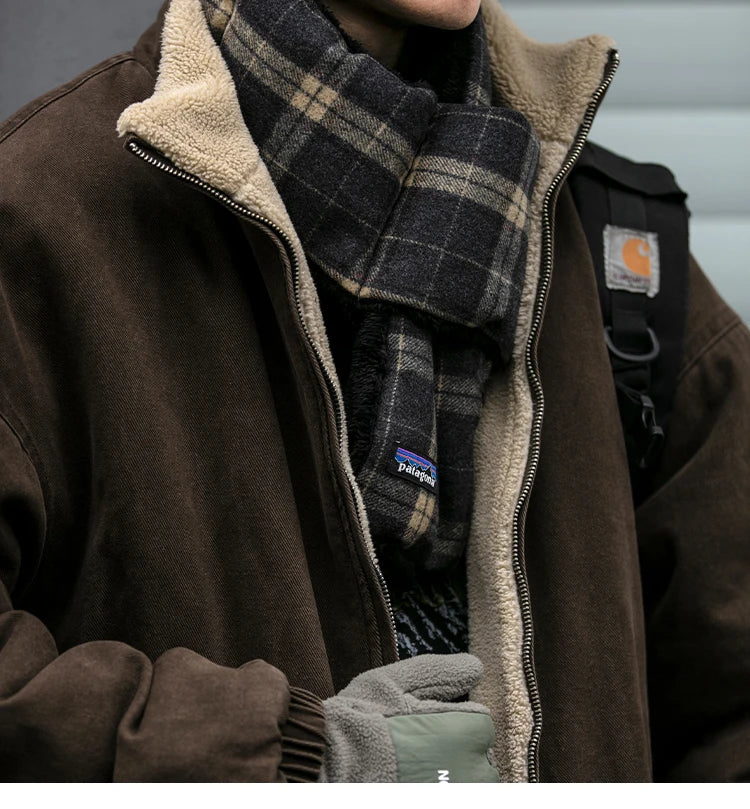 Men's Vintage Polar Fleece Jacket — Korean Streetwear Loose Warm Coat