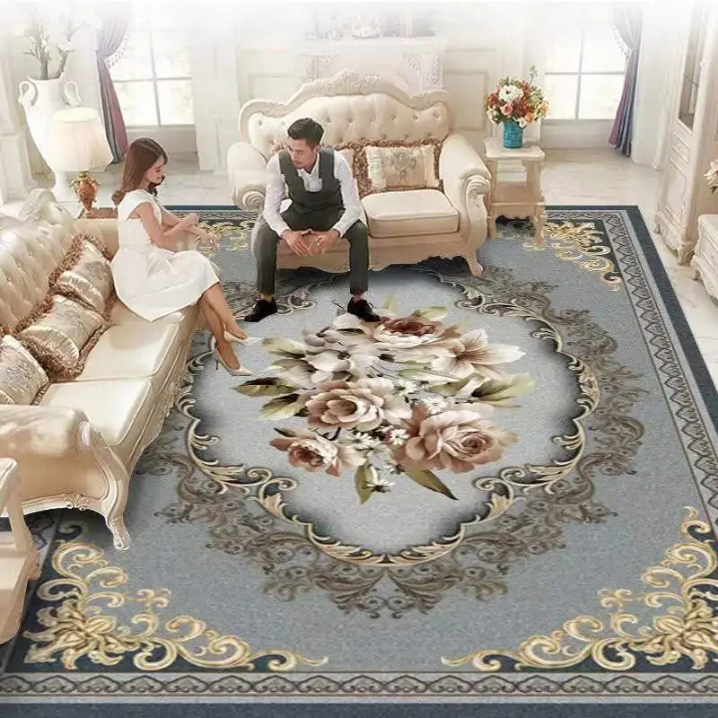 European Luxury Large Area Rug – Washable Non-Slip Carpet for Living Room & Bedroom