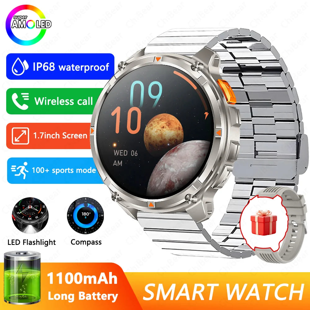 T-Rex3 Pro GPS Military Smartwatch – 1100mAh, 5ATM Waterproof, Sports Run Tracker & Compass