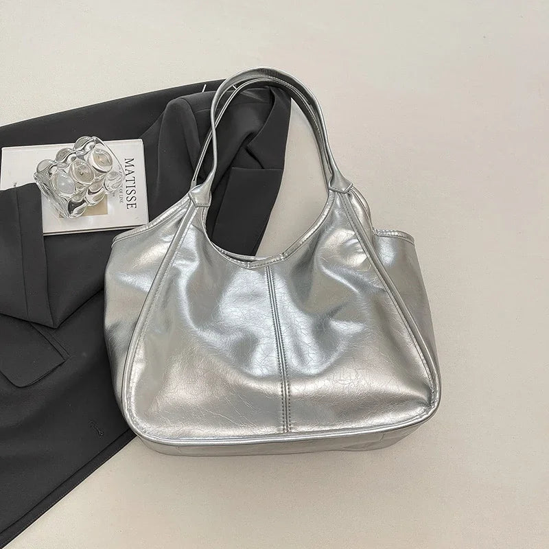 Silver TPU Large Capacity Tote Bag – Luxury Business Shoulder Handbag for Women
