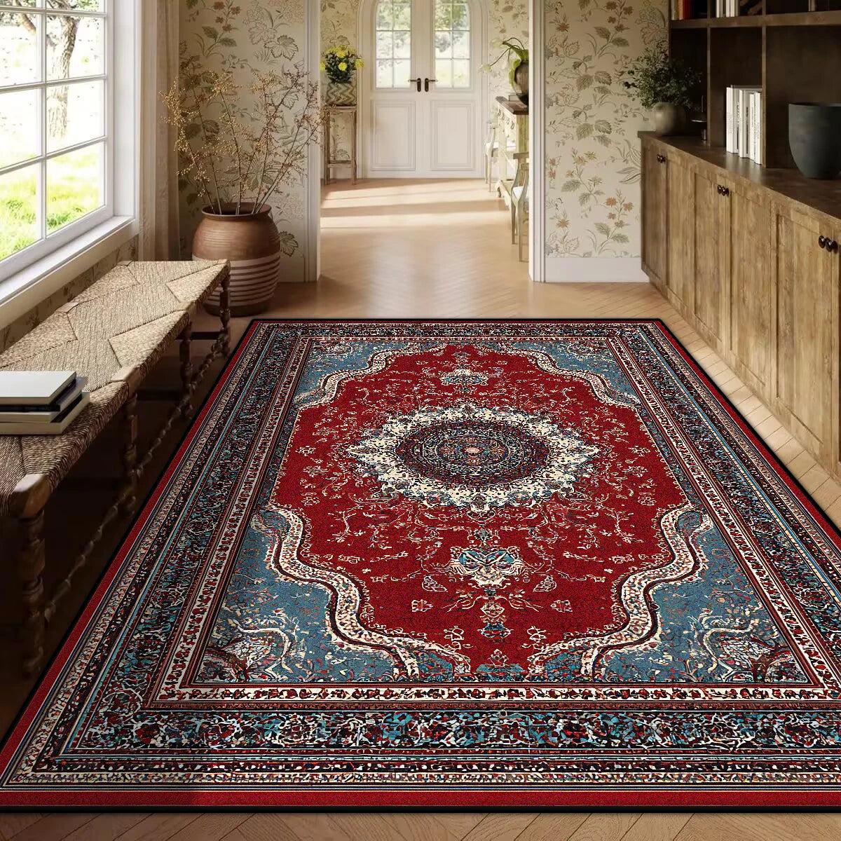 Persian Red Luxury Carpet – Non-Slip Large Area Rug for Living Room & Bedroom