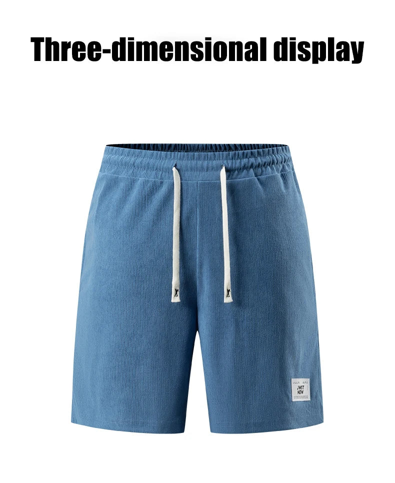 Men's Corduroy Stretch Letter Print Shorts — Casual Textured Shorts