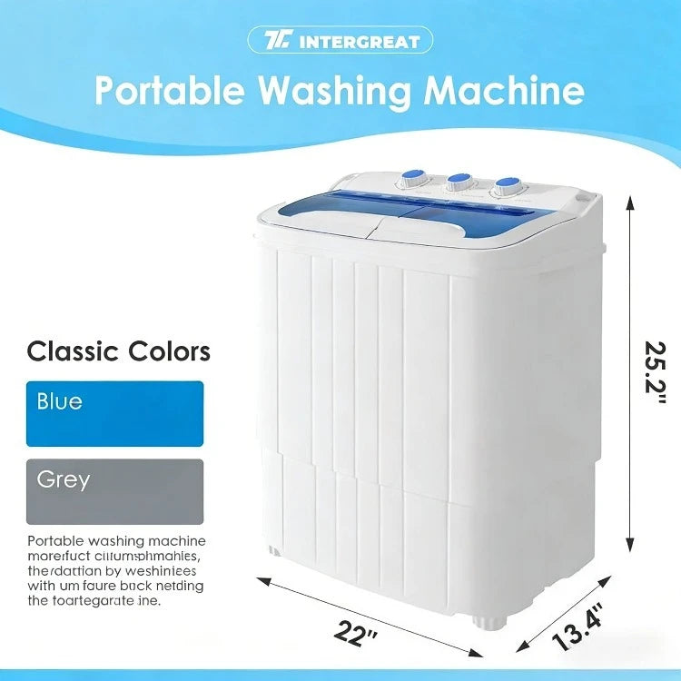 Portable Twin Tub Washing Machine & Spin Dryer — 16 lbs Compact Laundry Washer for Apartment, Dorm, RV & Camping