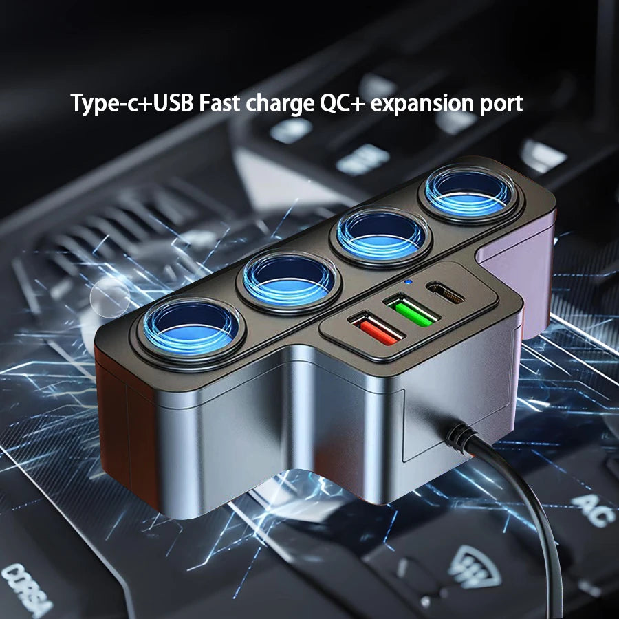 120W Multi-Function USB & Type-C Fast Charging Car Charger – 4-Port Multi-Device Charger