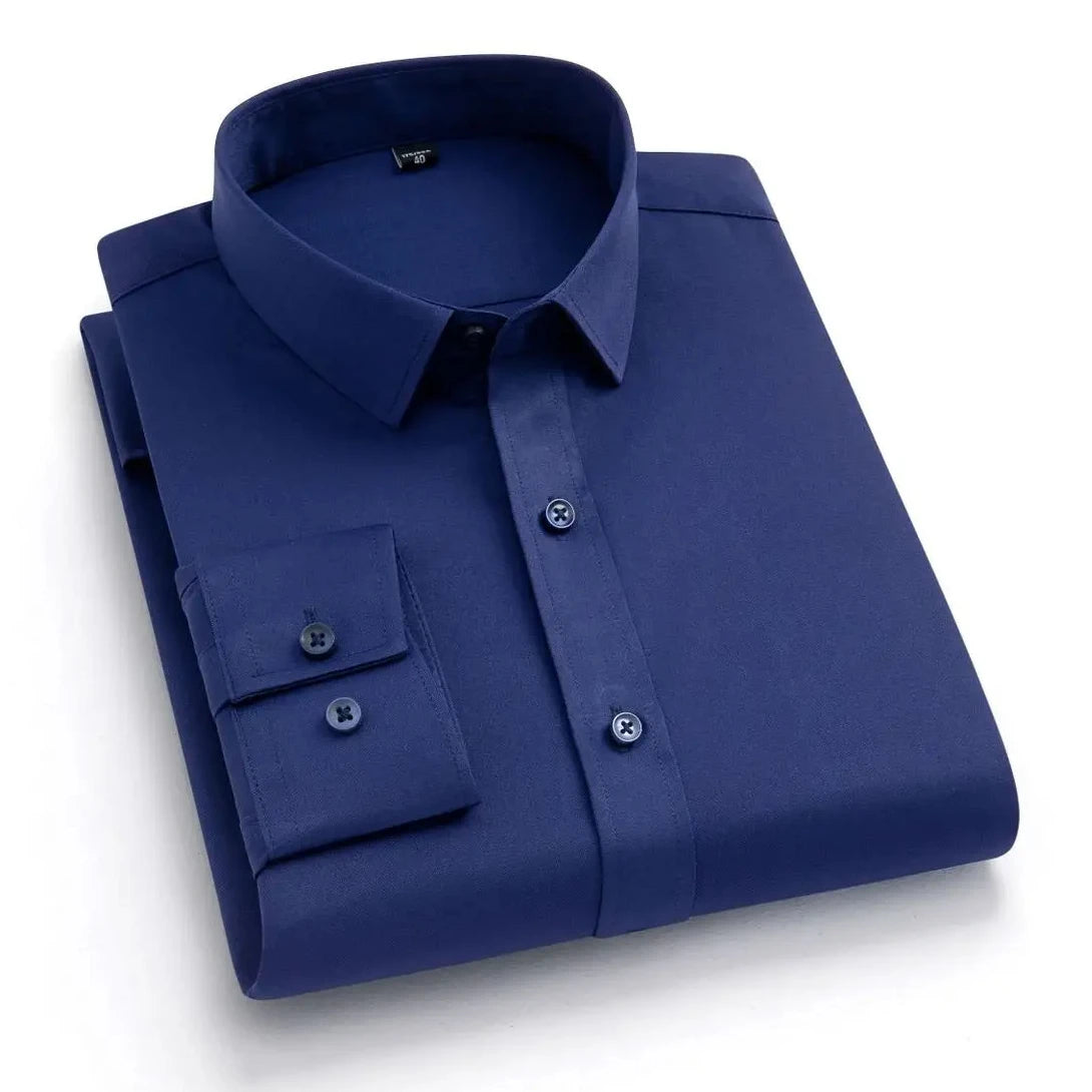 Men's Non-Iron Business Stand Collar Dress Shirt — Wrinkle-Free Formal Shirt