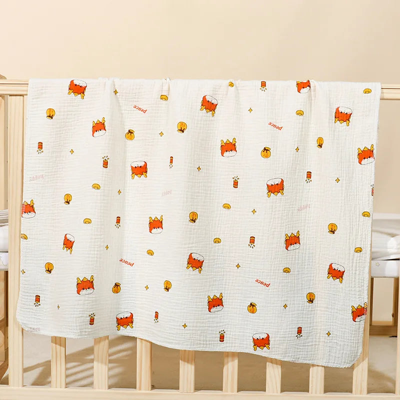 Cartoon Print Cotton Muslin Baby Swaddle Blanket – Soft Breathable Newborn Receiving Blanket