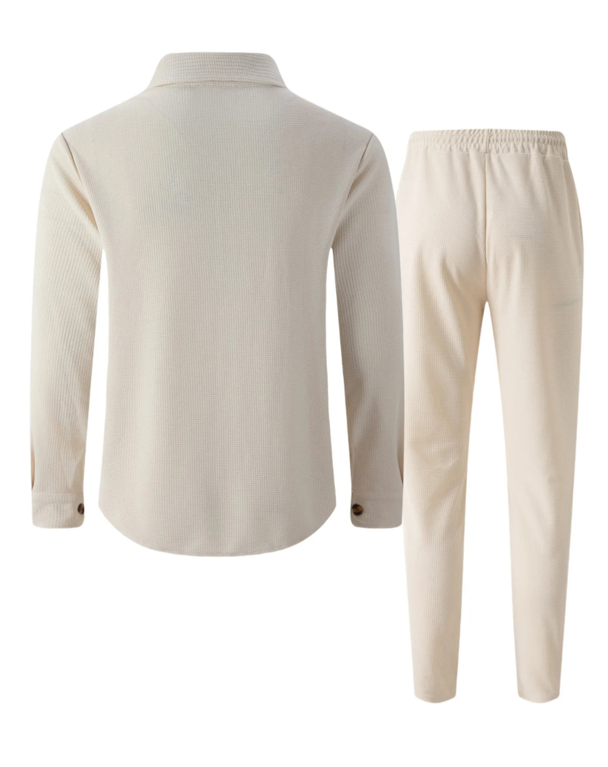 Men's Solid Waffle Long Sleeve Cardigan & Pants Set – Double Pocket Workwear Style 2-Piece