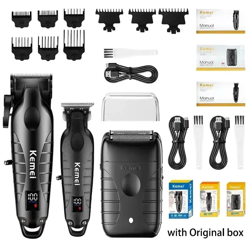 Kemei Professional Hair Clipper & Beard Trimmer – LCD Display, Wet/Dry, USB Fast Charge