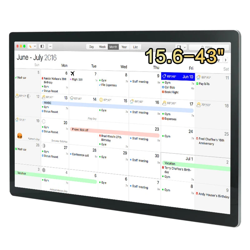 TouchWo Touchscreen Digital Calendar & Smart Display – 15.6" to 43", Android 11/12, 1080p