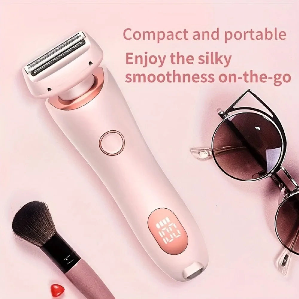 Women's 2-in-1 Electric Shaver & Bikini Trimmer – IPX7 Waterproof, Dual Head, USB Rechargeable