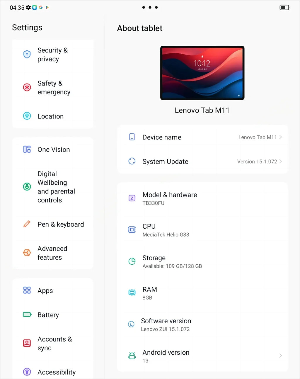 Lenovo Tab M11 11" Android 13 Tablet – 8GB RAM, 128GB, 4G LTE, Widevine L1, 7040mAh