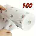 Wipe. Rinse. Reuse. — Absorbent Thickened Kitchen Dishcloth Roll | 50/100pcs, Dry & Wet Use, Non-Greasy, Cartoon Pattern, Wood Pulp Fiber