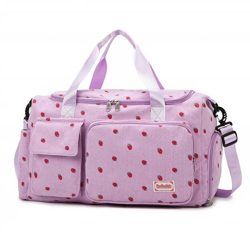 Corduroy Large Capacity Travel Duffle Tote Bag — Sports Fitness Carry-On Bag for Women